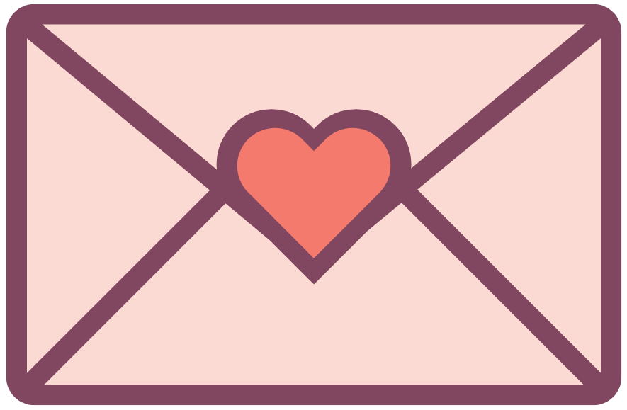 An icon of a pink and purple envelope sealed with a coral-colored heart