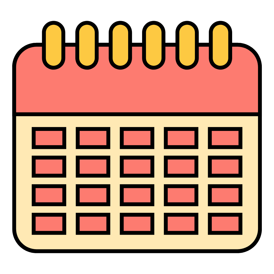 A yellow and coral calendar icon