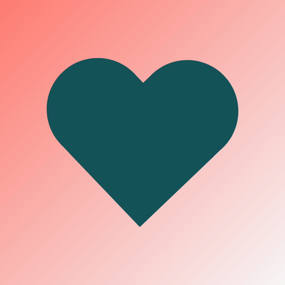 A teal hear against a coral and white ombre background